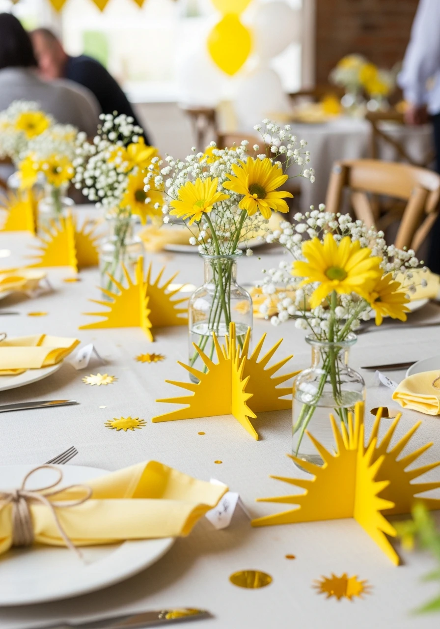 Sunburst Table Centerpieces - 50 Bright & Joyful Here Comes the Sun Baby Shower Theme Ideas