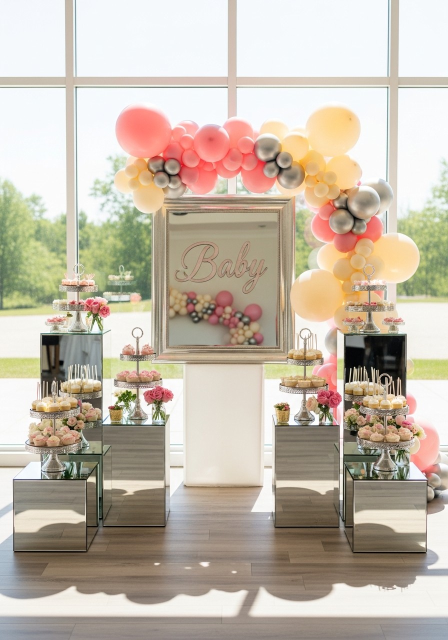 Mirrored Decor Elements - 50 Luxury Baby Shower Ideas That Look Expensive