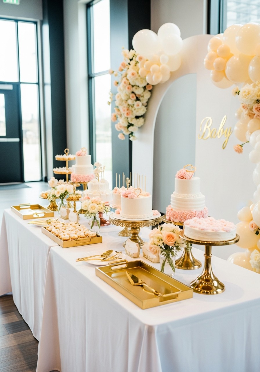 Gold-Accented Dessert Styling - 50 Luxury Baby Shower Ideas That Look Expensive