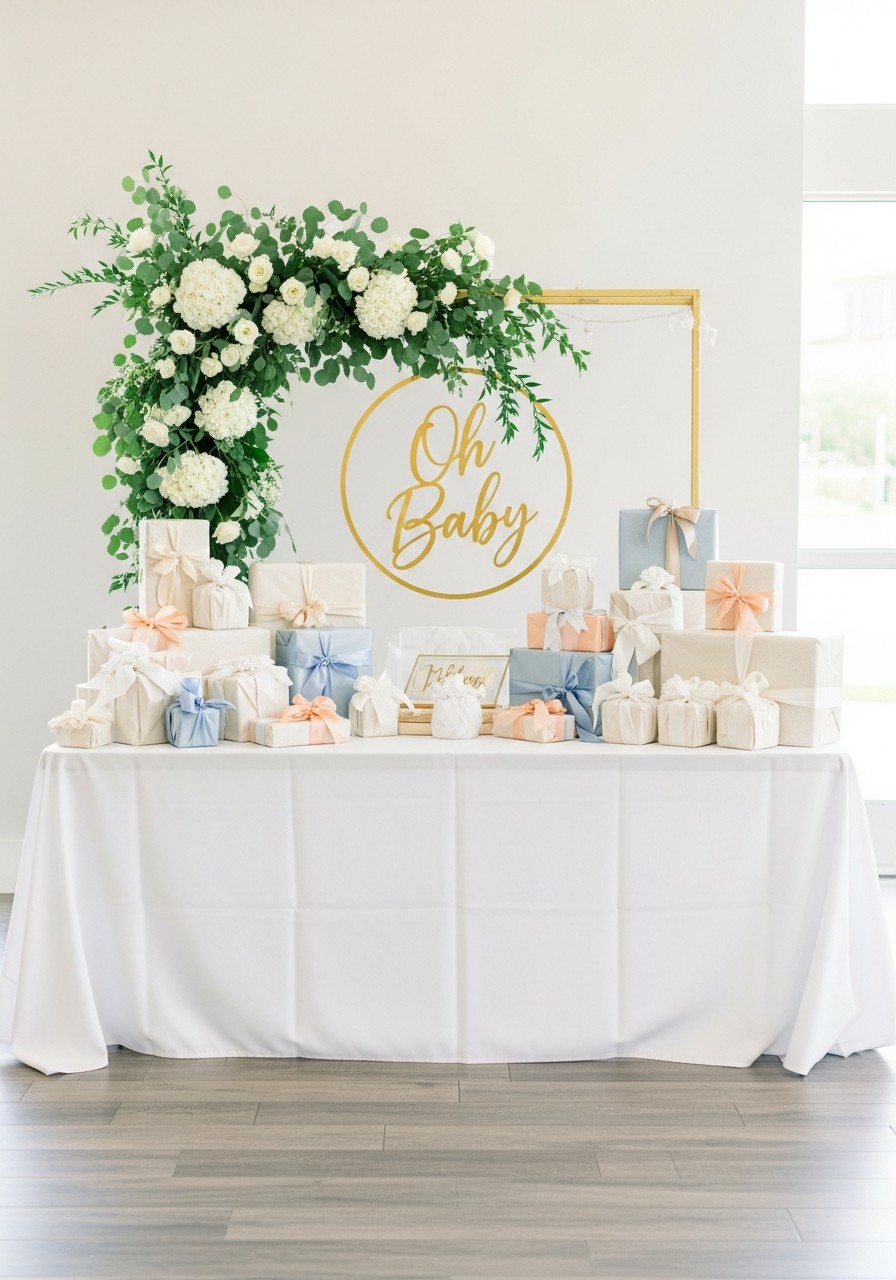Elegant Gift Display Area - 50 Luxury Baby Shower Ideas That Look Expensive