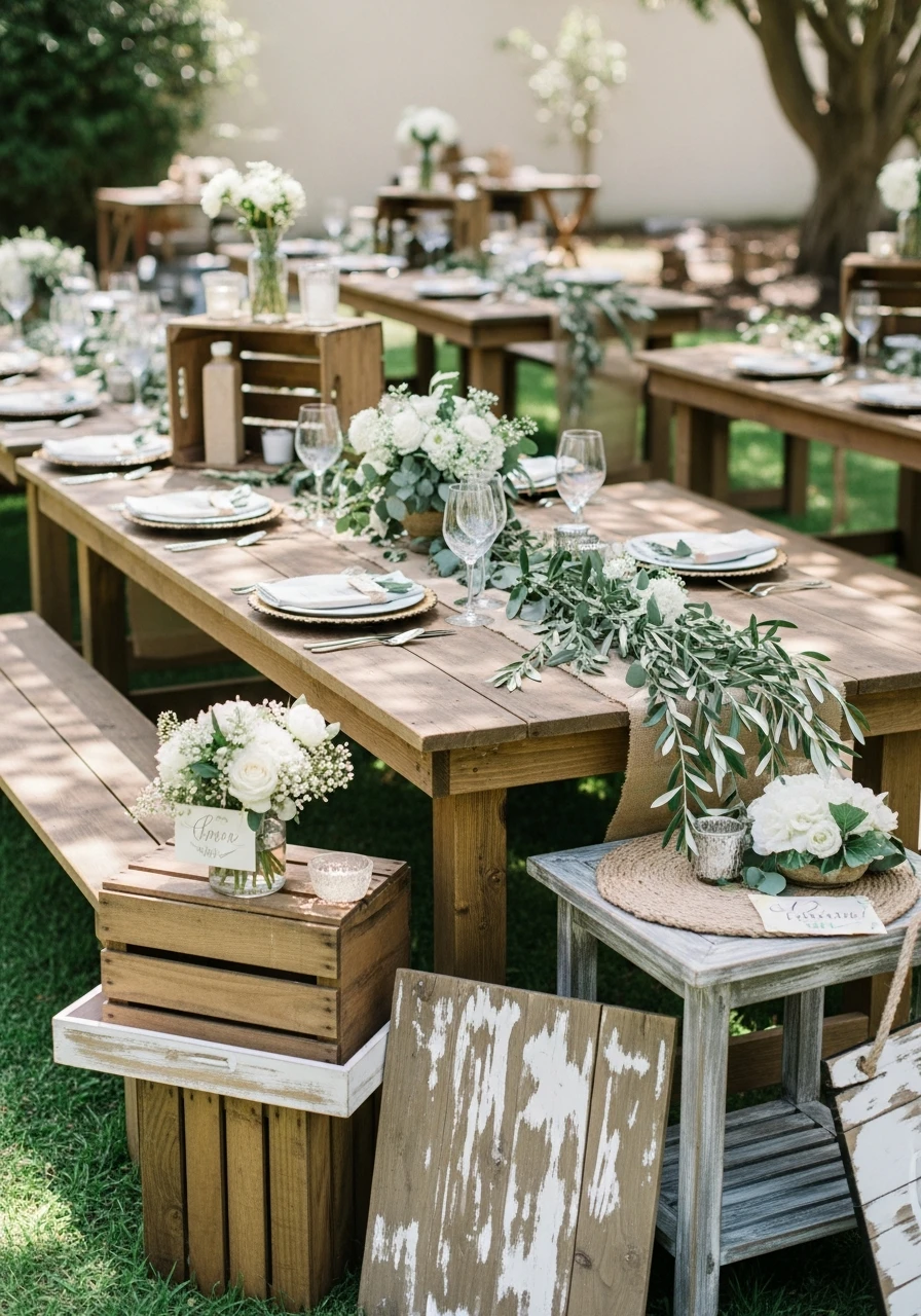 Rustic Wood Tables - 50 Perfect Outdoor Bridal Shower Ideas for a Beautiful Celebration