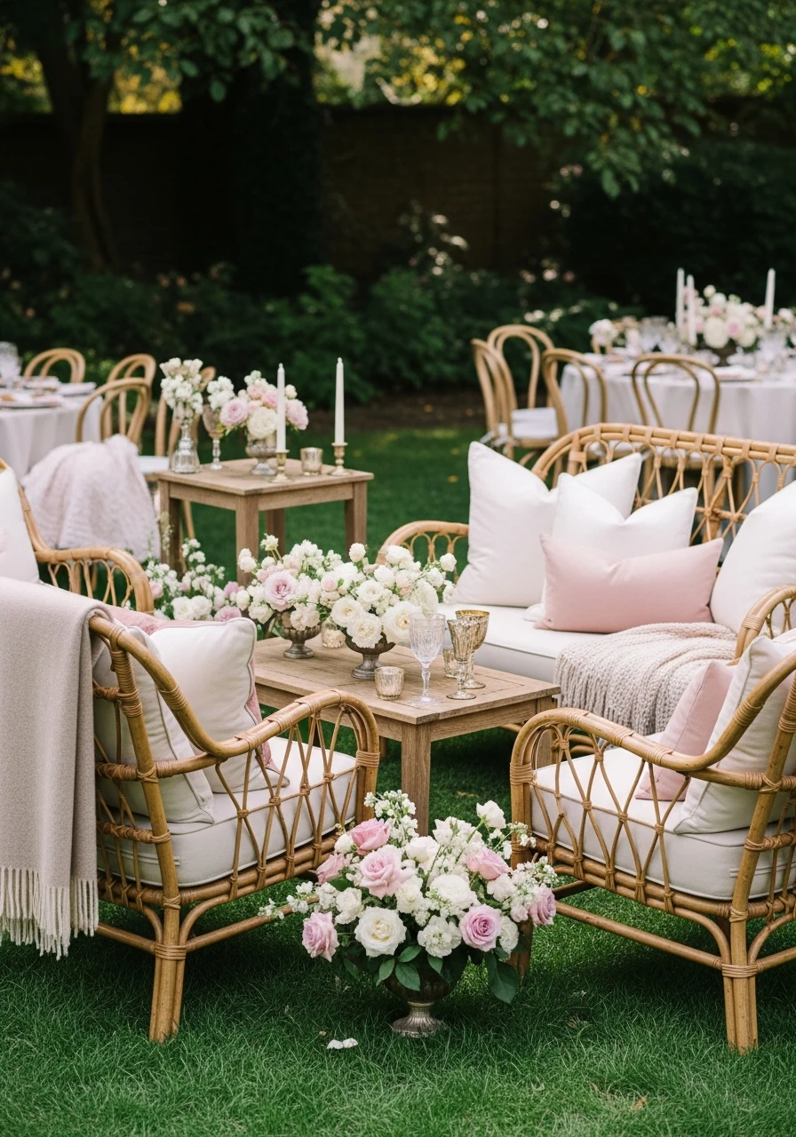 Cozy Lounge Corner - 50 Perfect Outdoor Bridal Shower Ideas for a Beautiful Celebration