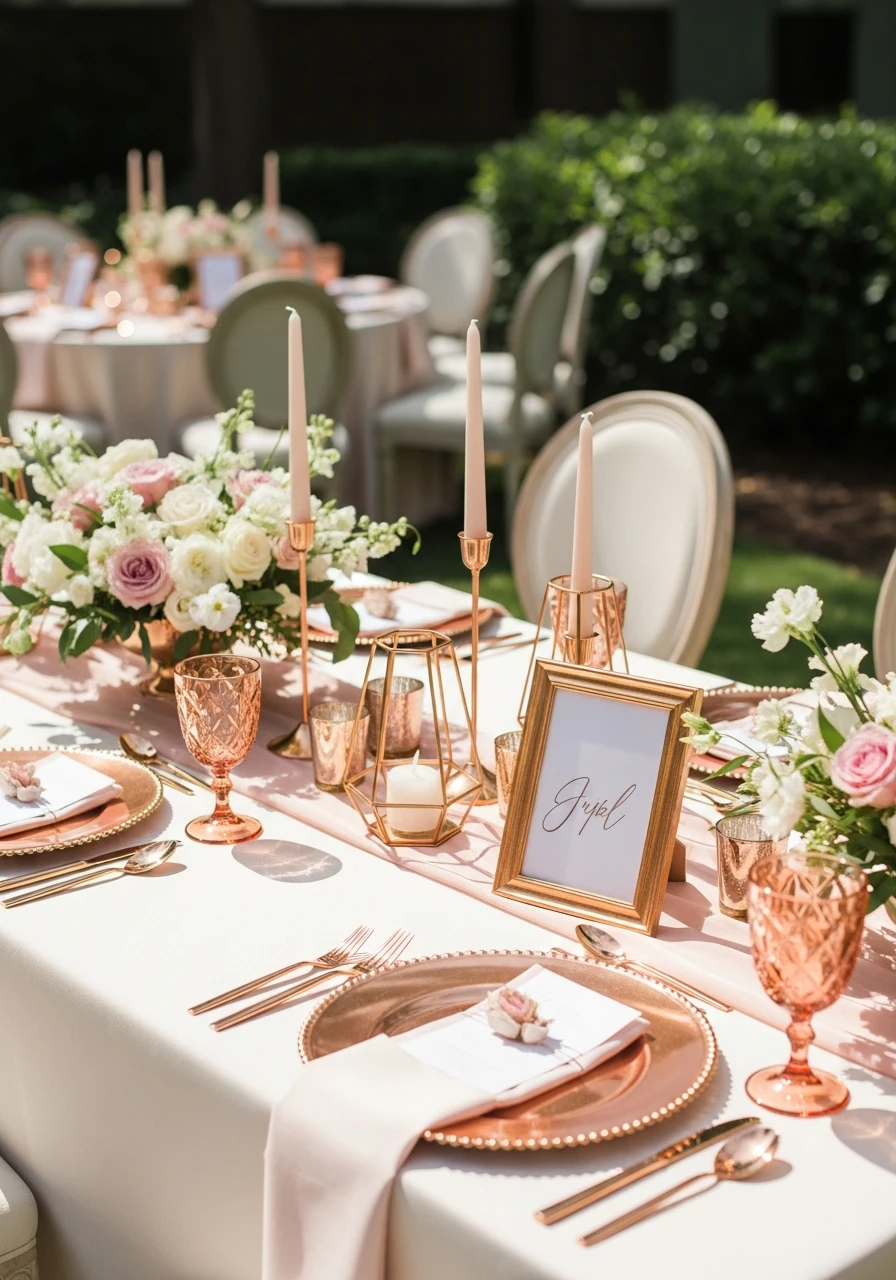 Rose Gold Accents - 50 Perfect Outdoor Bridal Shower Ideas for a Beautiful Celebration