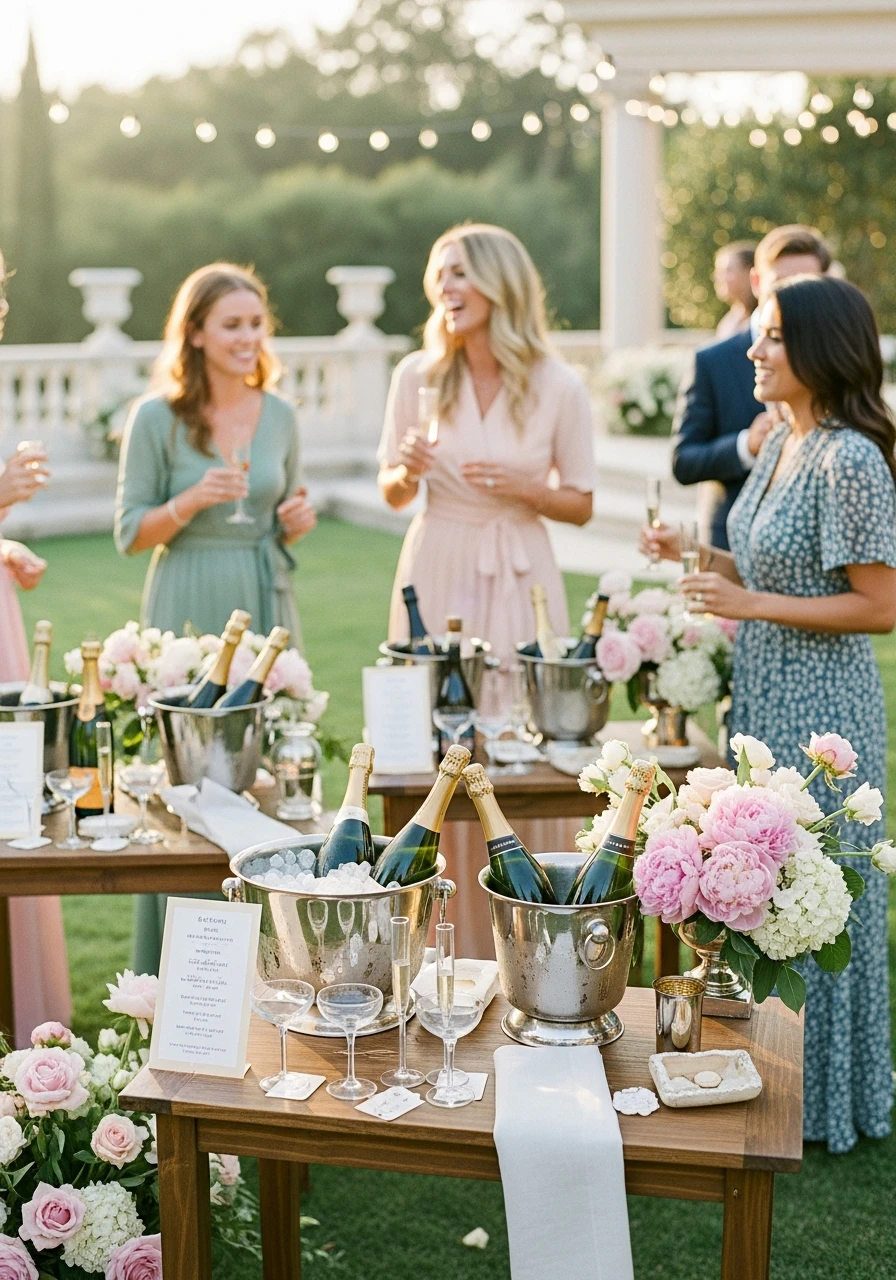 Champagne Tasting Station - 50 Perfect Outdoor Bridal Shower Ideas for a Beautiful Celebration