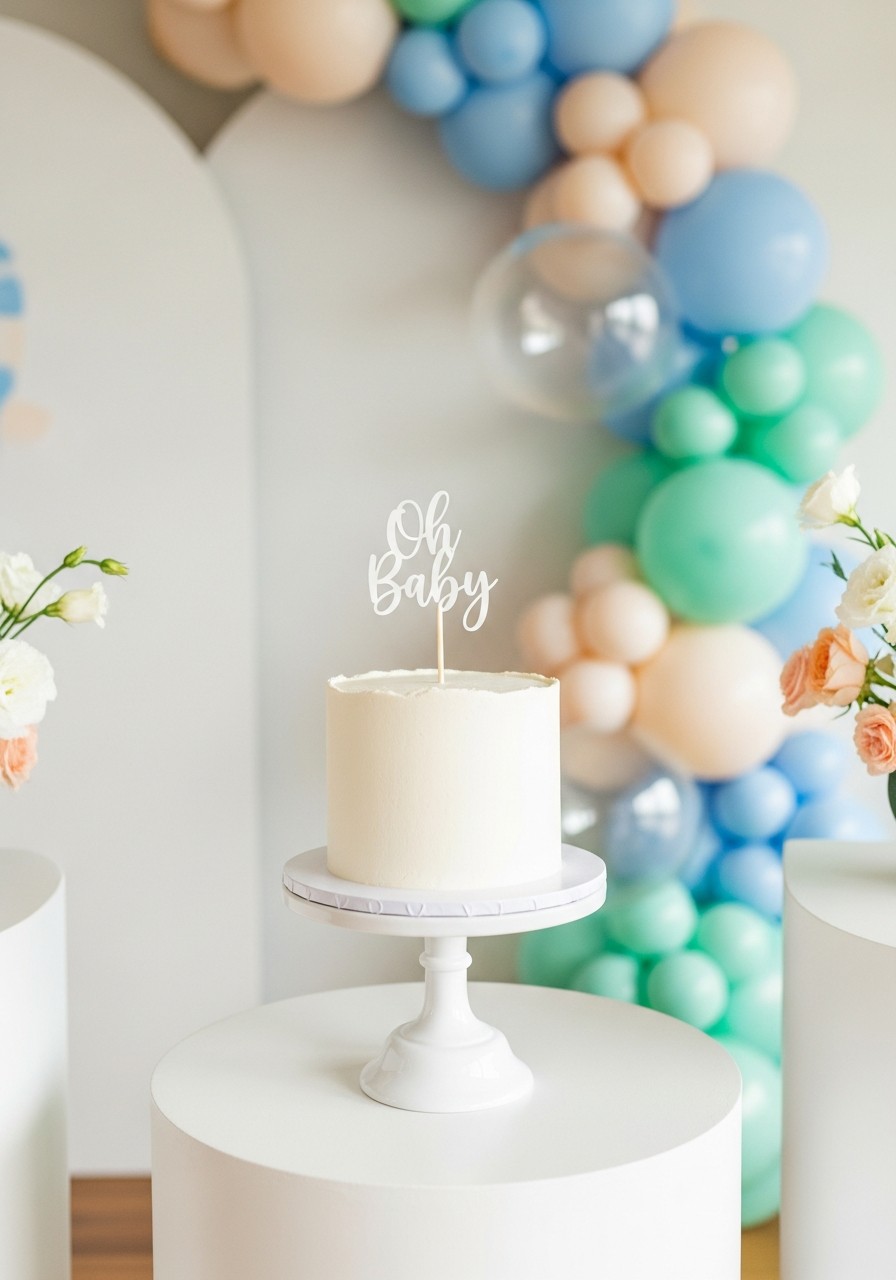 Single-Tier Cake Focus - Simple baby shower decorations
