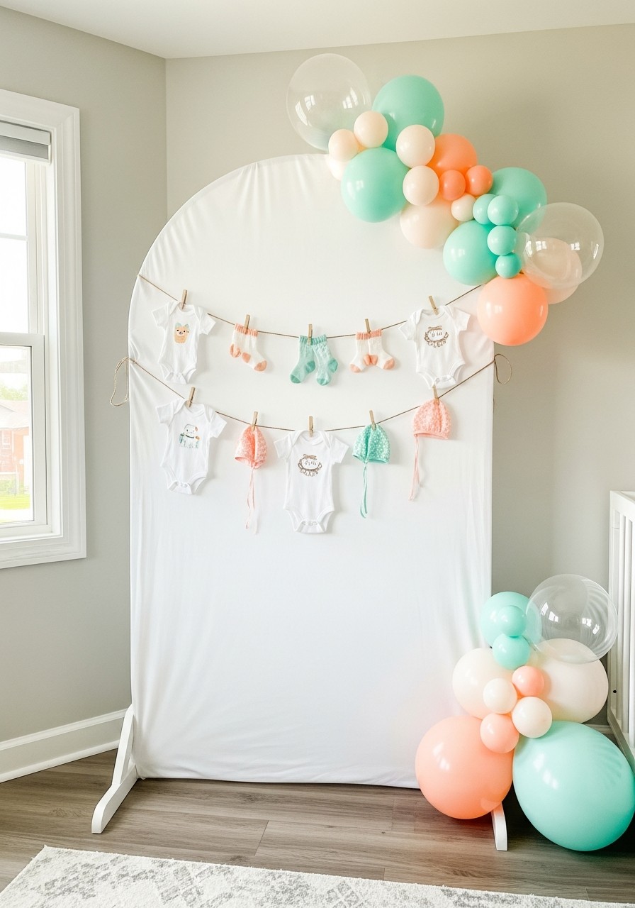 Clothesline Outfit Display - Simple baby shower decorations