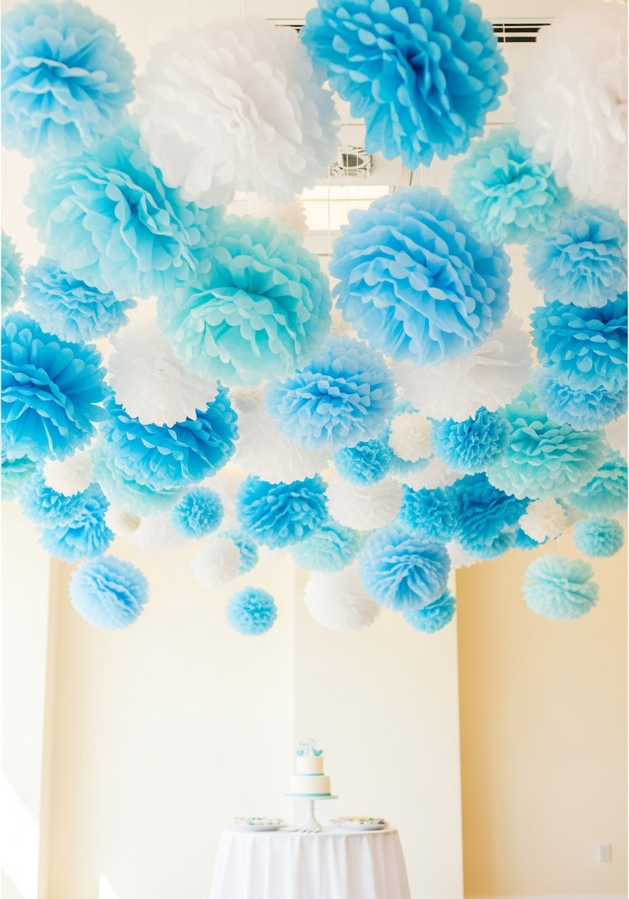 Hanging Pom-Poms - Simple baby shower decorations
