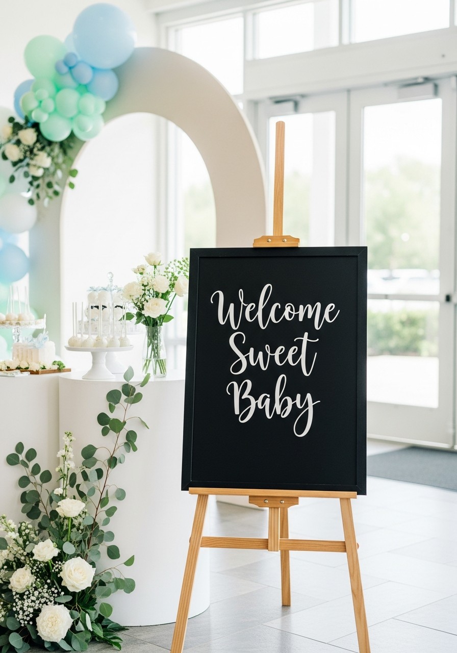 Chalkboard Greeting - Simple baby shower decorations