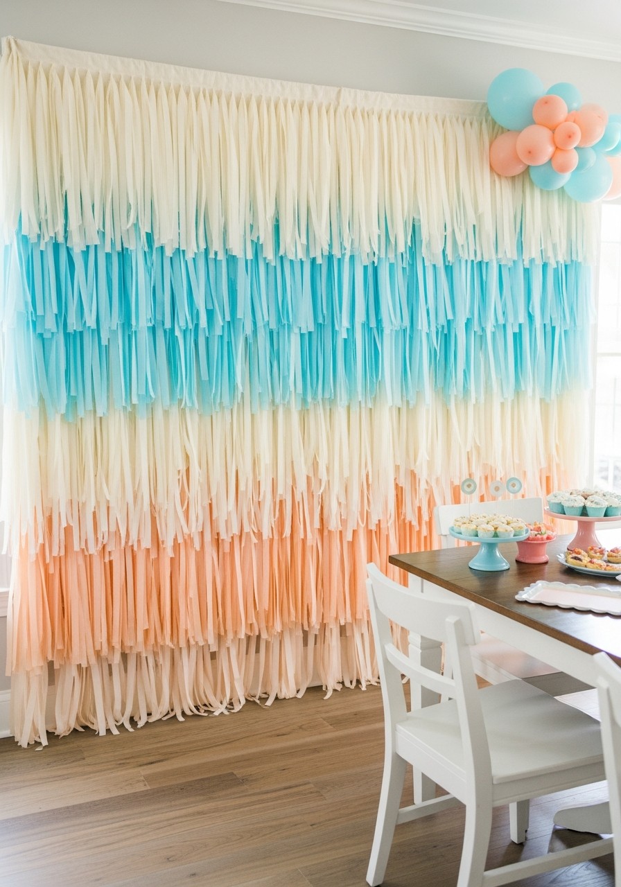 Fringe Curtain Backdrop - Simple baby shower decorations