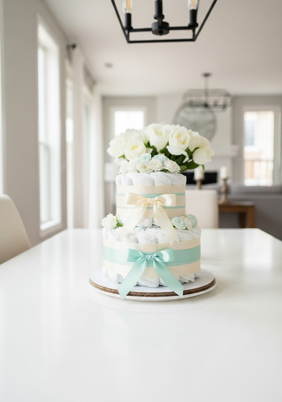 Elegant Diaper Cake - Simple baby shower decorations