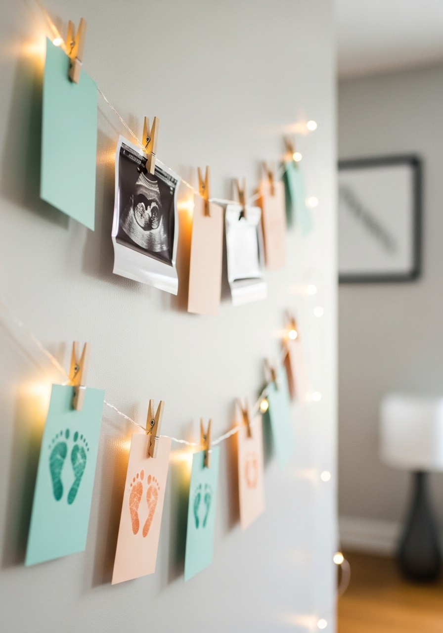 String Light Photo Display - Simple baby shower decorations