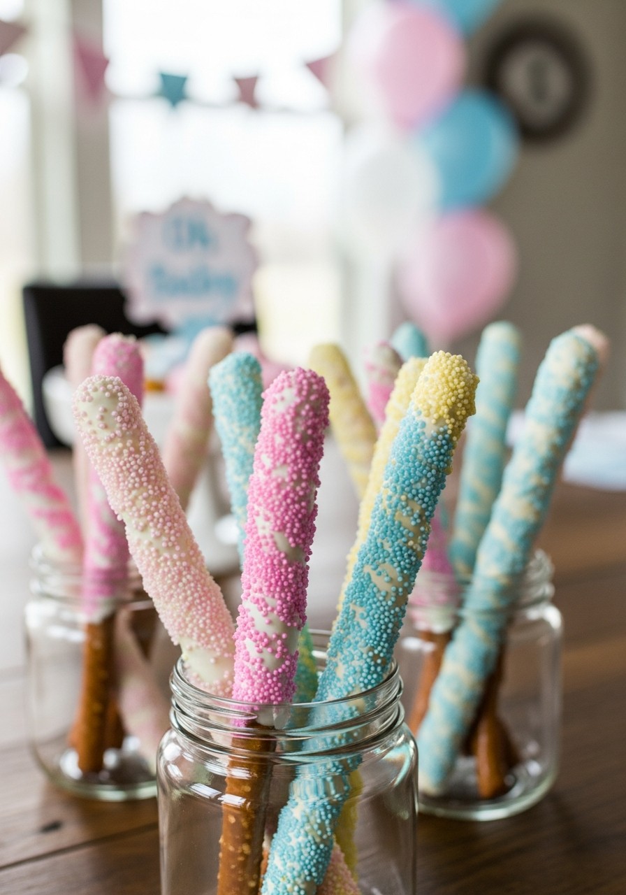 Dipped Pretzel Rods - Small baby shower ideas