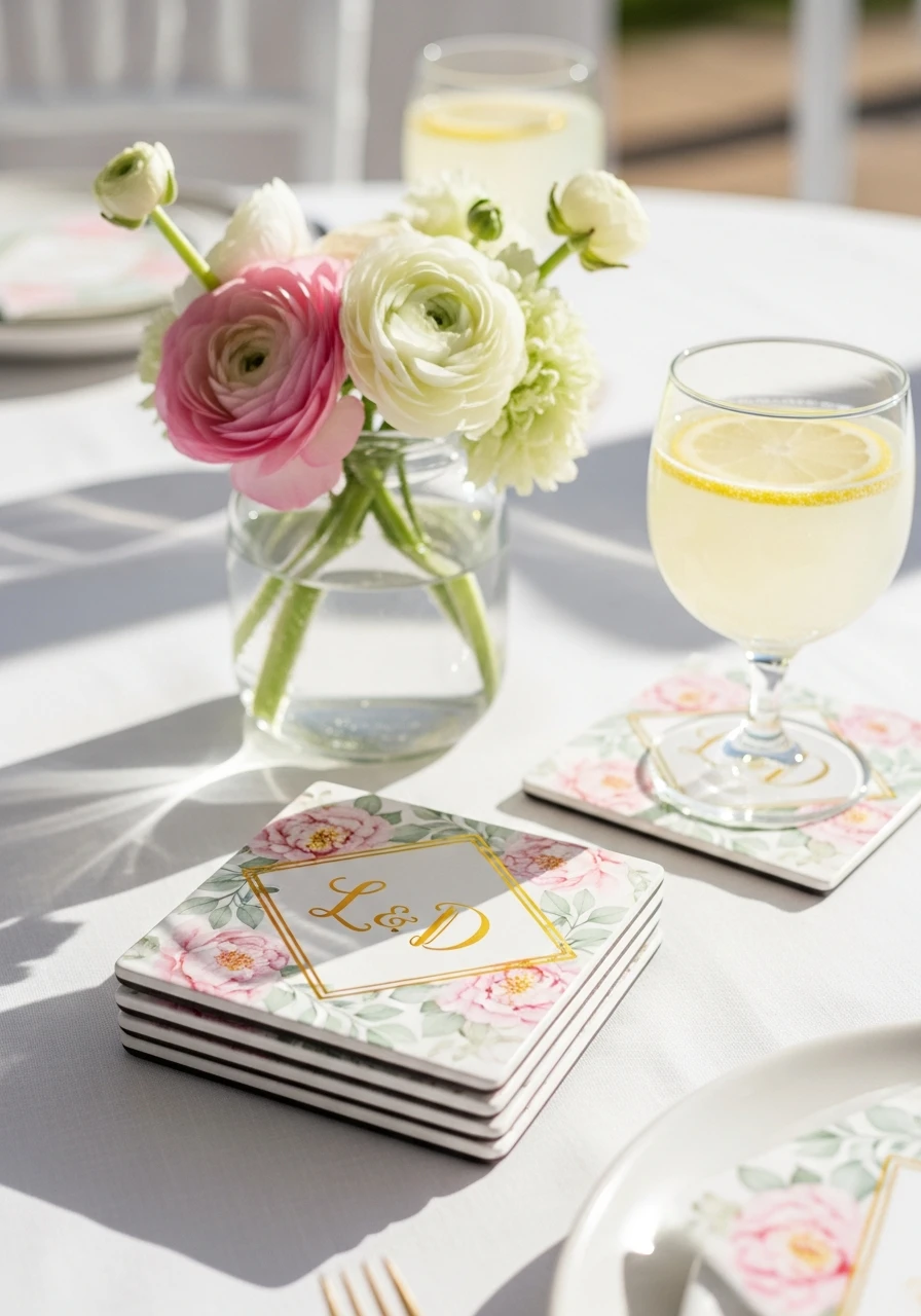 MONOGRAMMED COASTERS - 50 Gorgeous Spring Bridal Shower Ideas You Need to See
