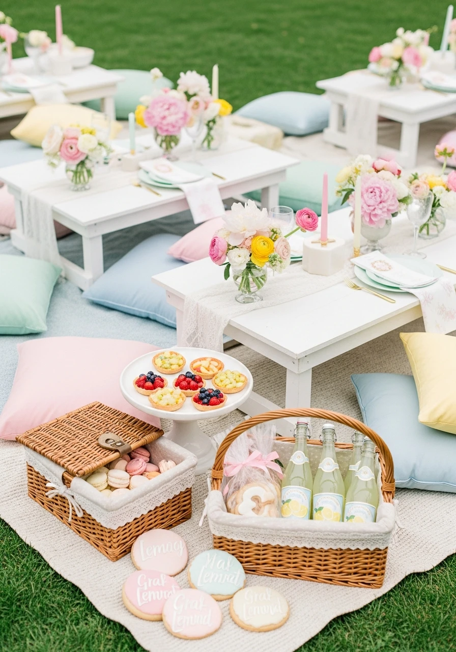 PASTEL PICNIC SETUP - 50 Gorgeous Spring Bridal Shower Ideas You Need to See