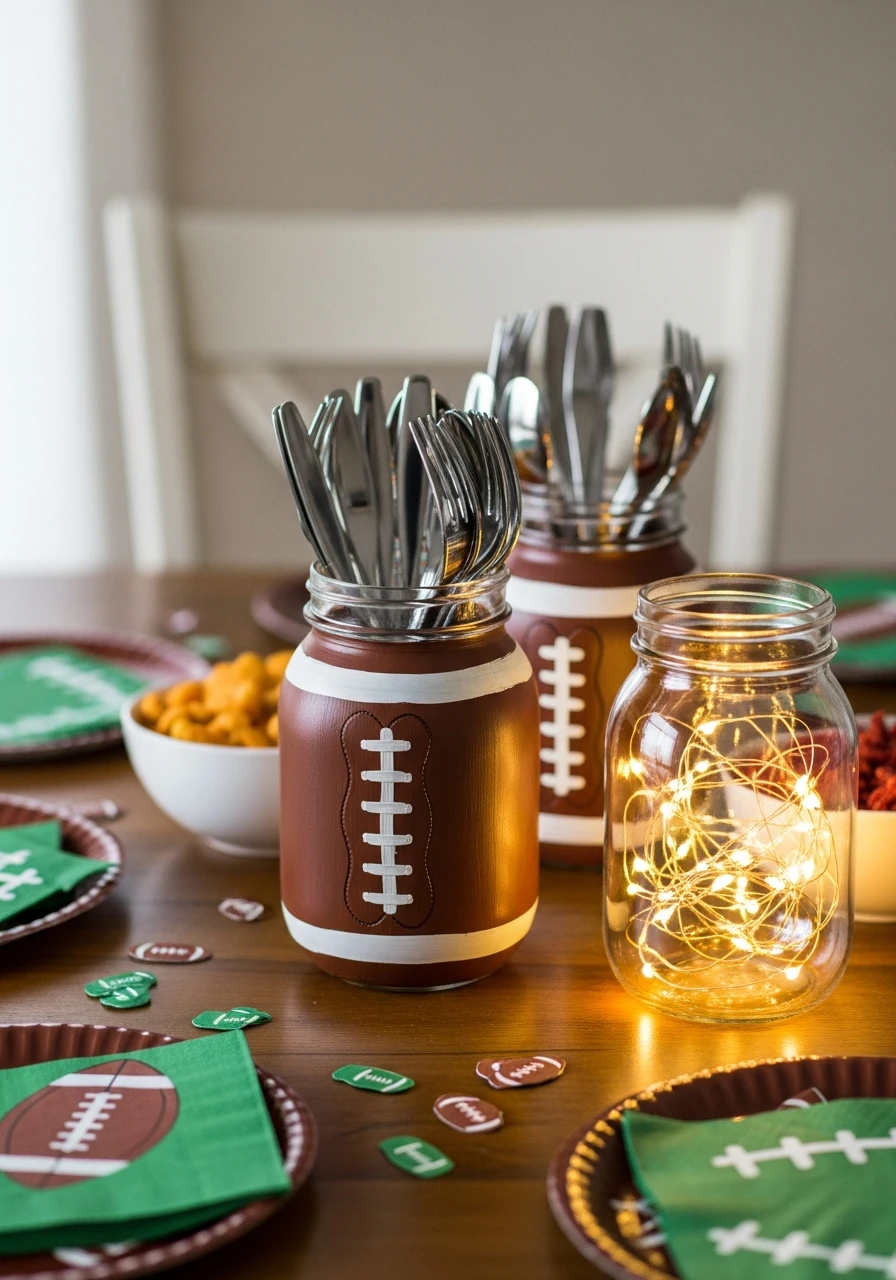 Mason Jar Football Vases - 50 Best Super Bowl Party Decorations