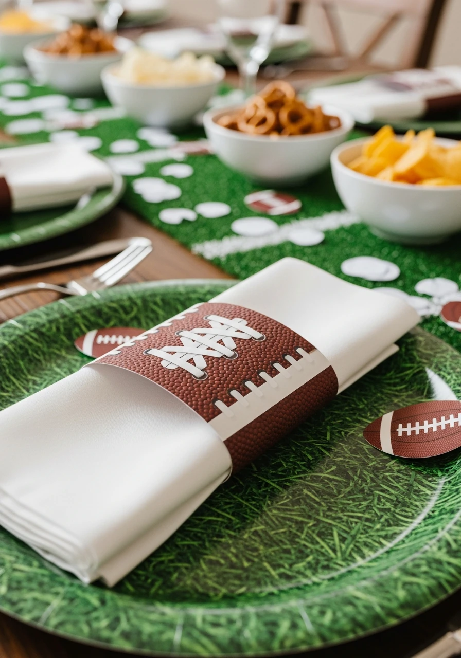 Themed Napkin Wraps - 50 Best Super Bowl Party Decorations