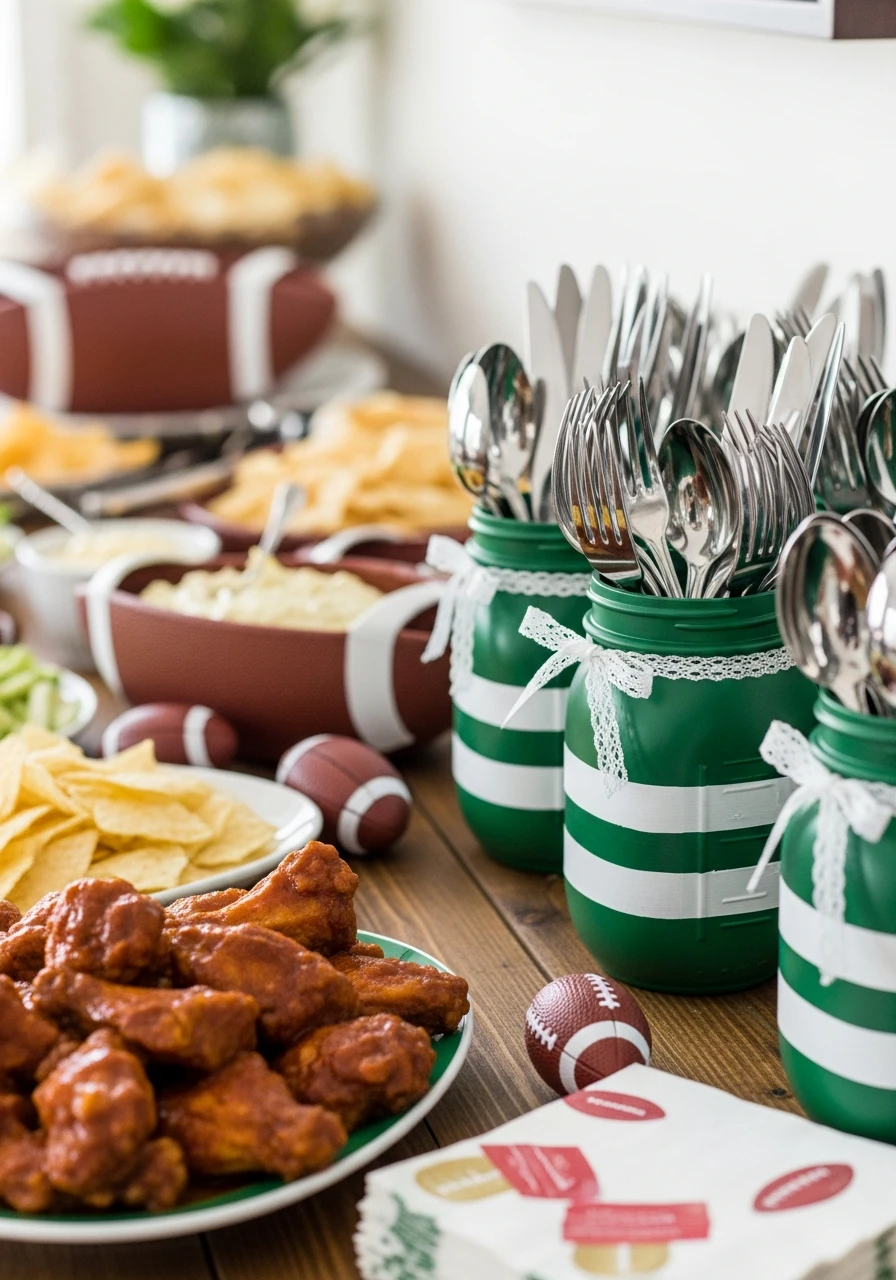 Painted Jar Utensil Holders - 50 Best Super Bowl Party Decorations