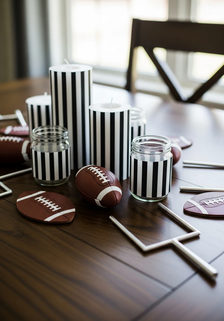 Striped Candle Decor - 50 Best Super Bowl Party Decorations