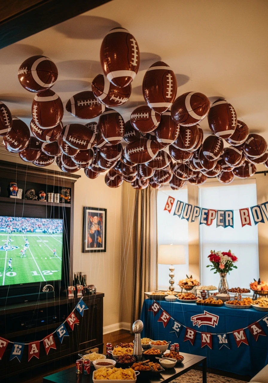 Hang Inflatable Footballs - 50 Best Super Bowl Party Decorations
