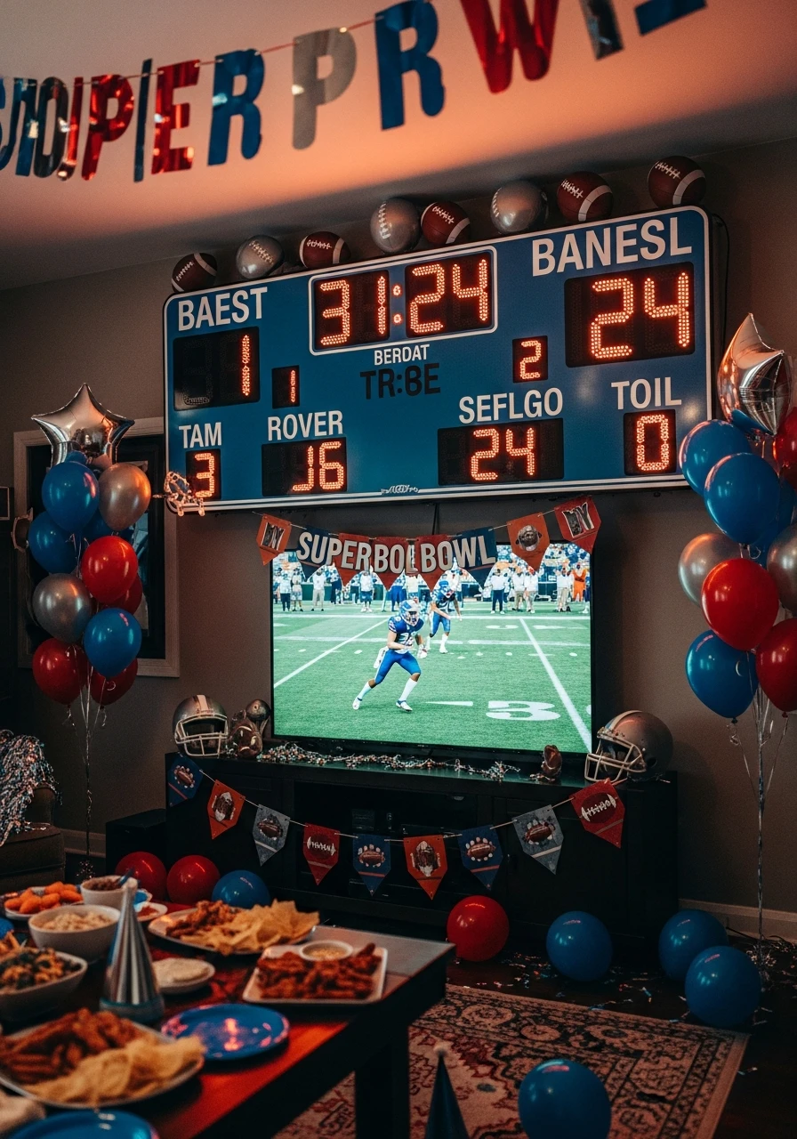Scoreboard Focal Point - 50 Best Super Bowl Party Decorations