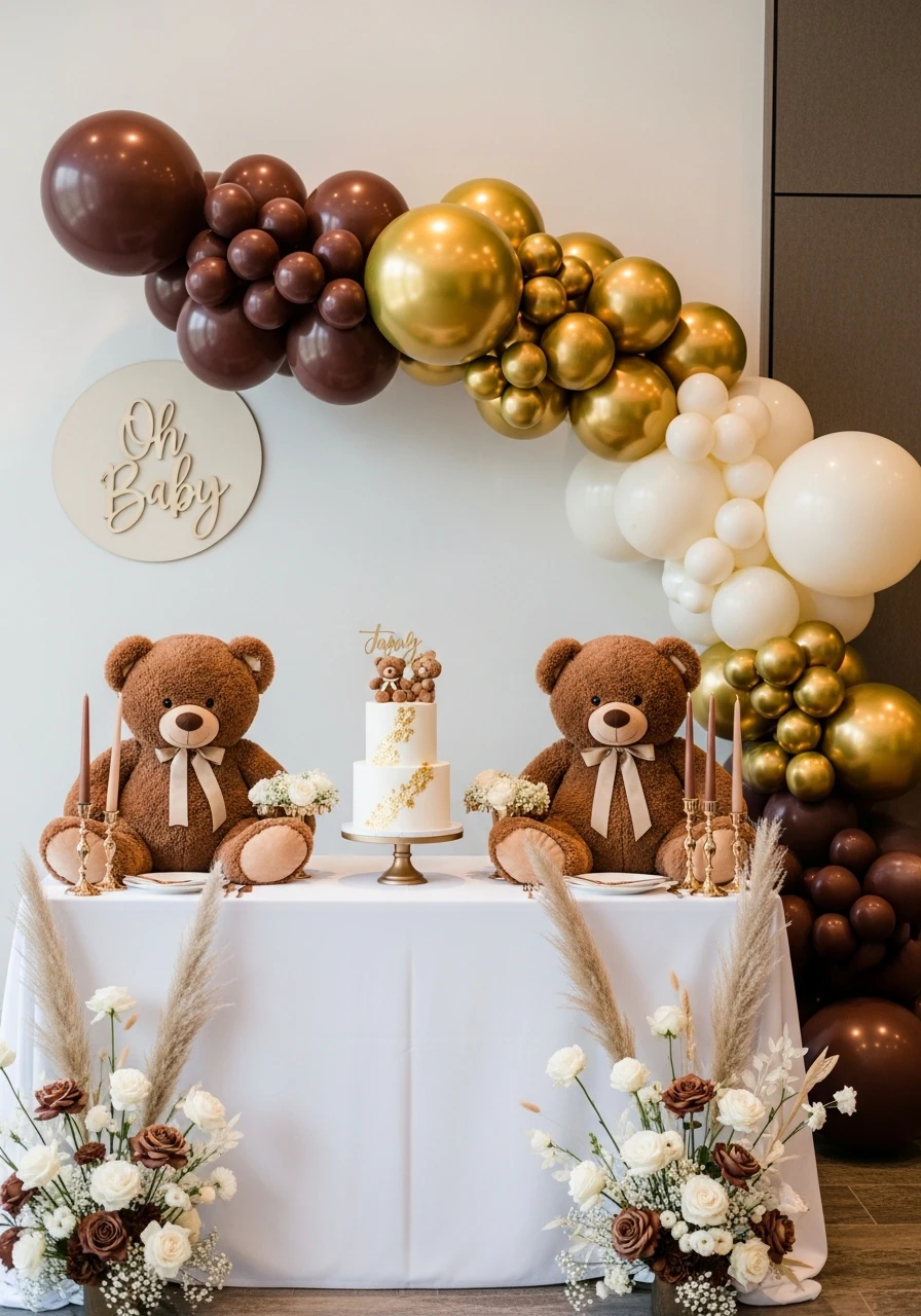 Brown and Gold Bear - We Can Barely Wait Baby Shower Theme Ideas