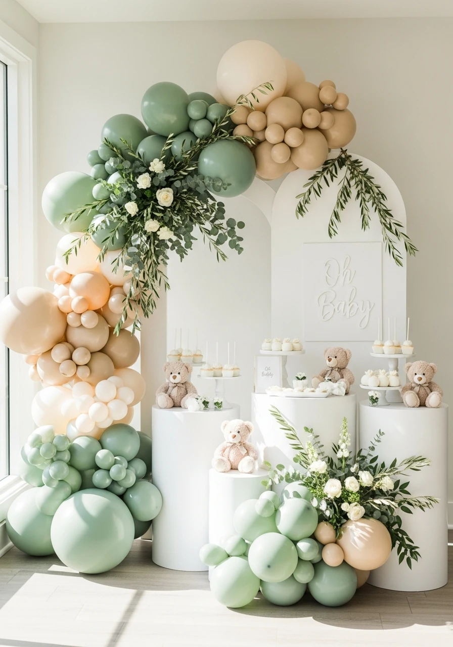 Sage Green Bear - We Can Barely Wait Baby Shower Theme Ideas