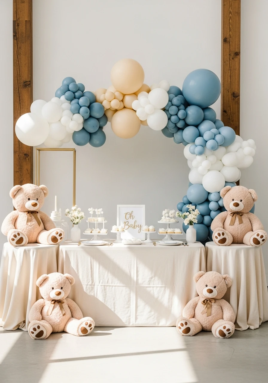 Dusty Blue Bear - We Can Barely Wait Baby Shower Theme Ideas