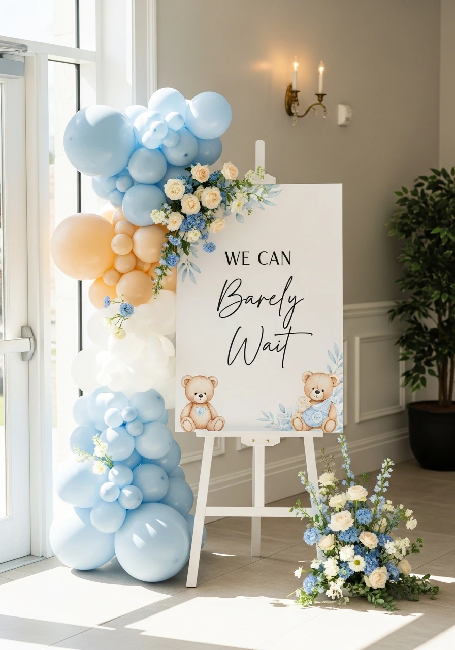 Bear Welcome Sign - We Can Barely Wait Baby Shower Theme Ideas