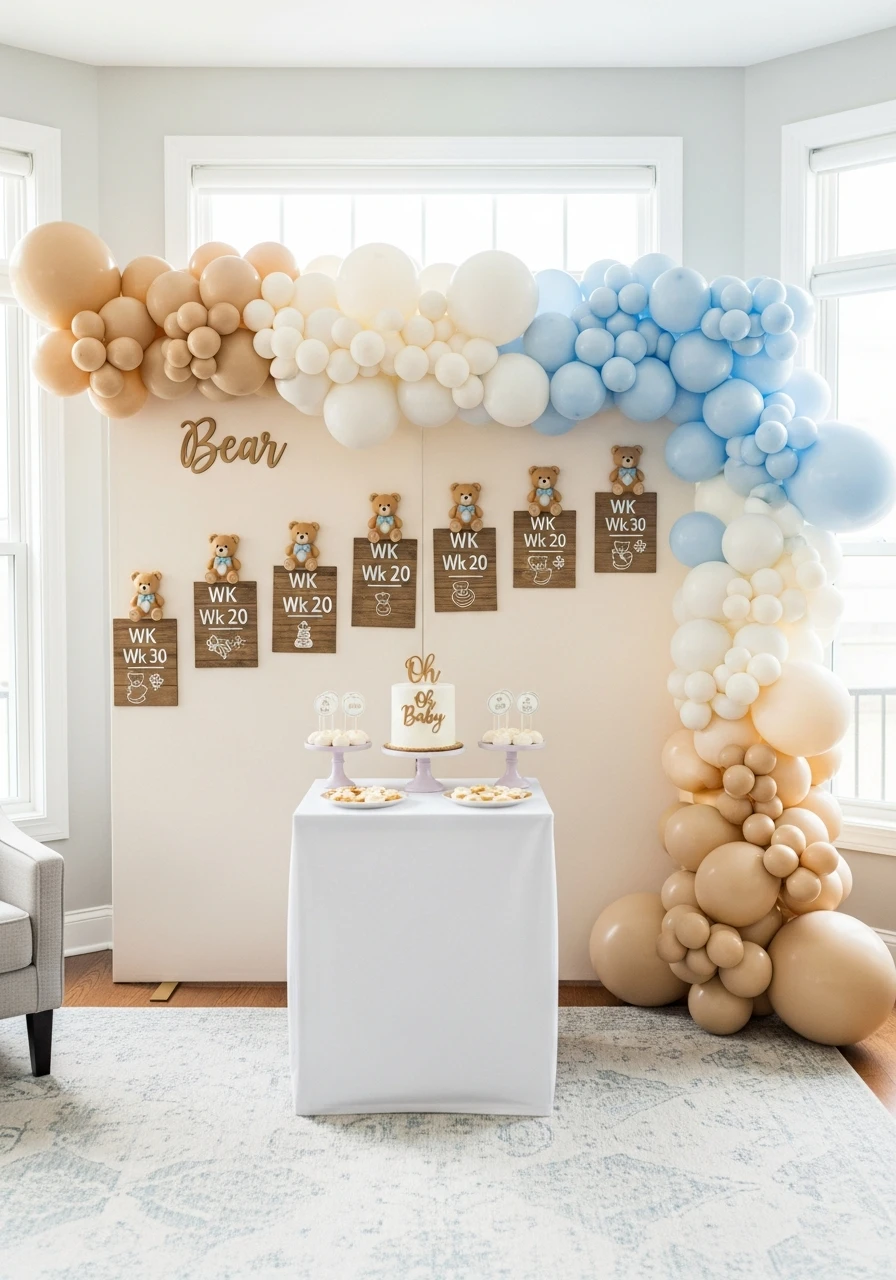 Bear Milestone Wall - We Can Barely Wait Baby Shower Theme Ideas