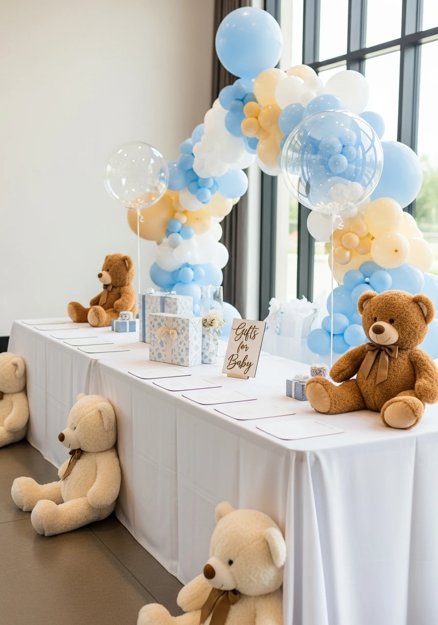Bear Gift Table - We Can Barely Wait Baby Shower Theme Ideas