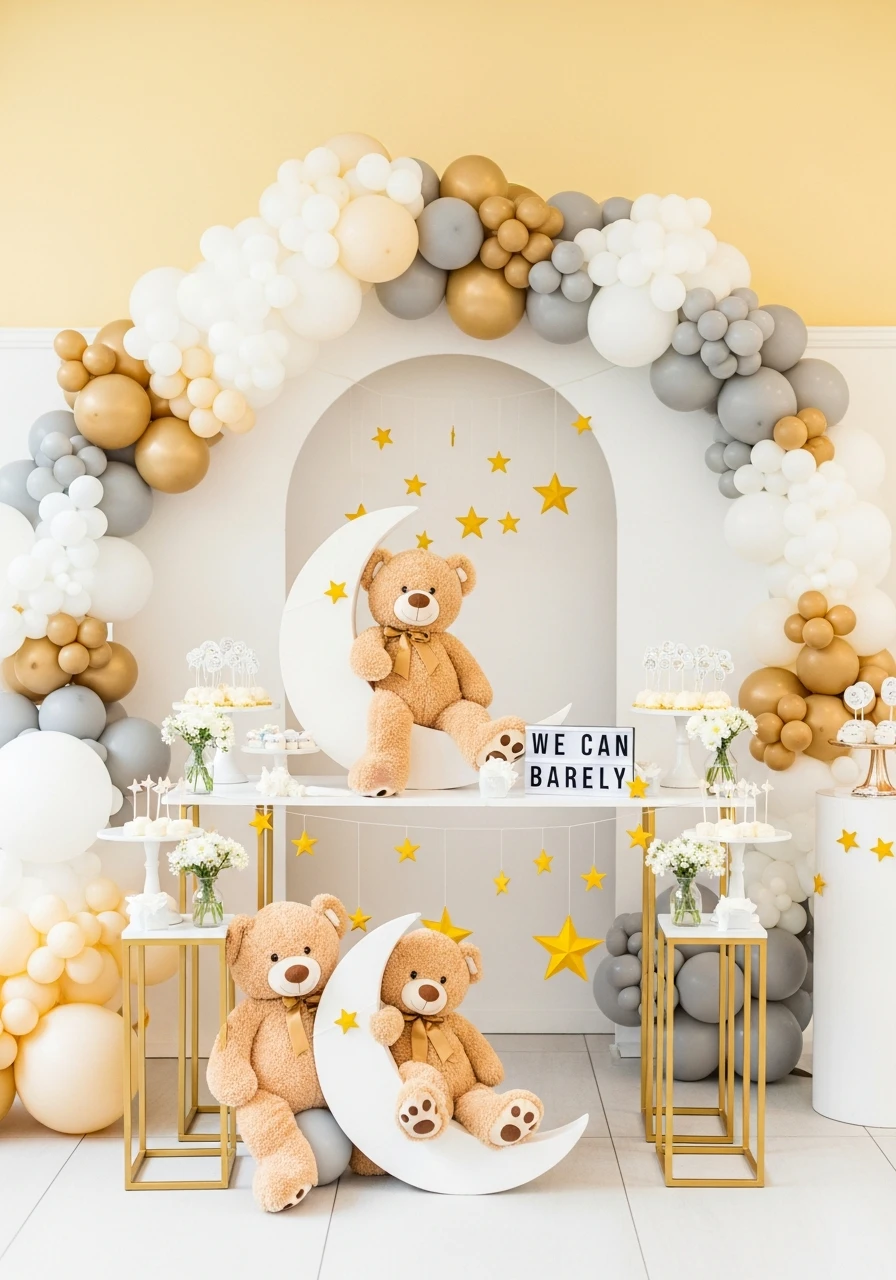 Bear and Moon Setup - We Can Barely Wait Baby Shower Theme Ideas