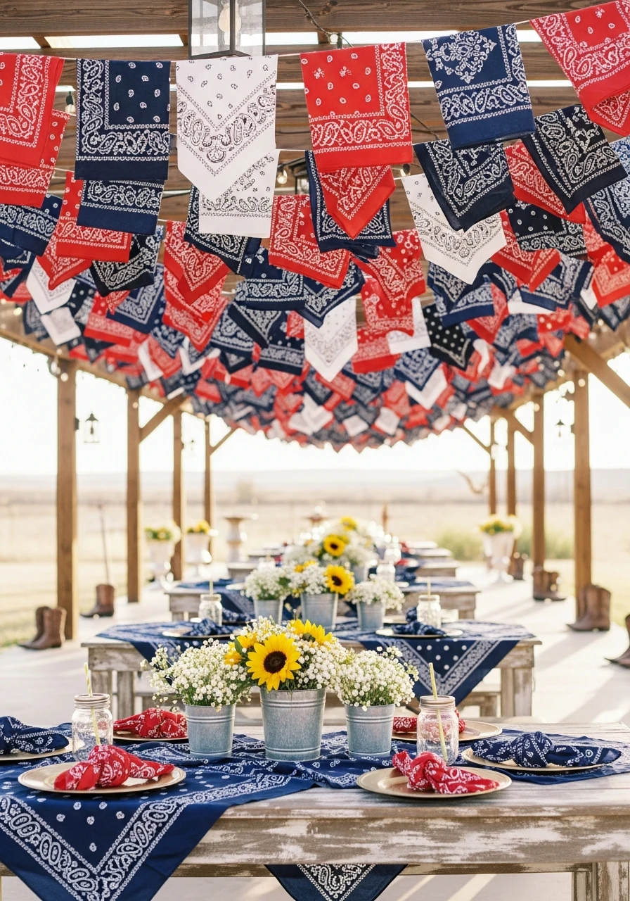 Bandana Bunting Decor - 50 Western Bridal Shower Ideas for a Perfect 'Last Rodeo' Party