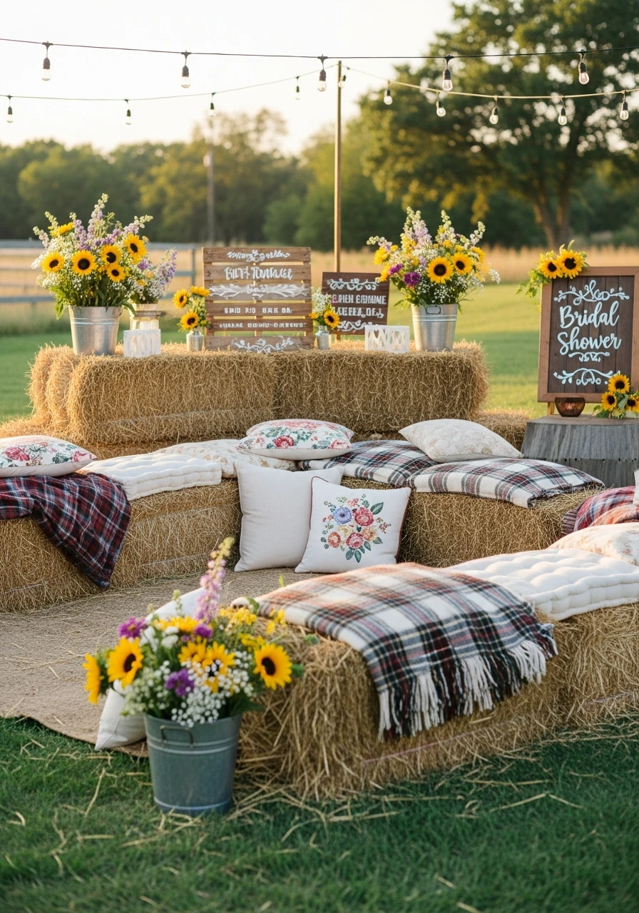 Hay Bale Seating - 50 Western Bridal Shower Ideas for a Perfect 'Last Rodeo' Party