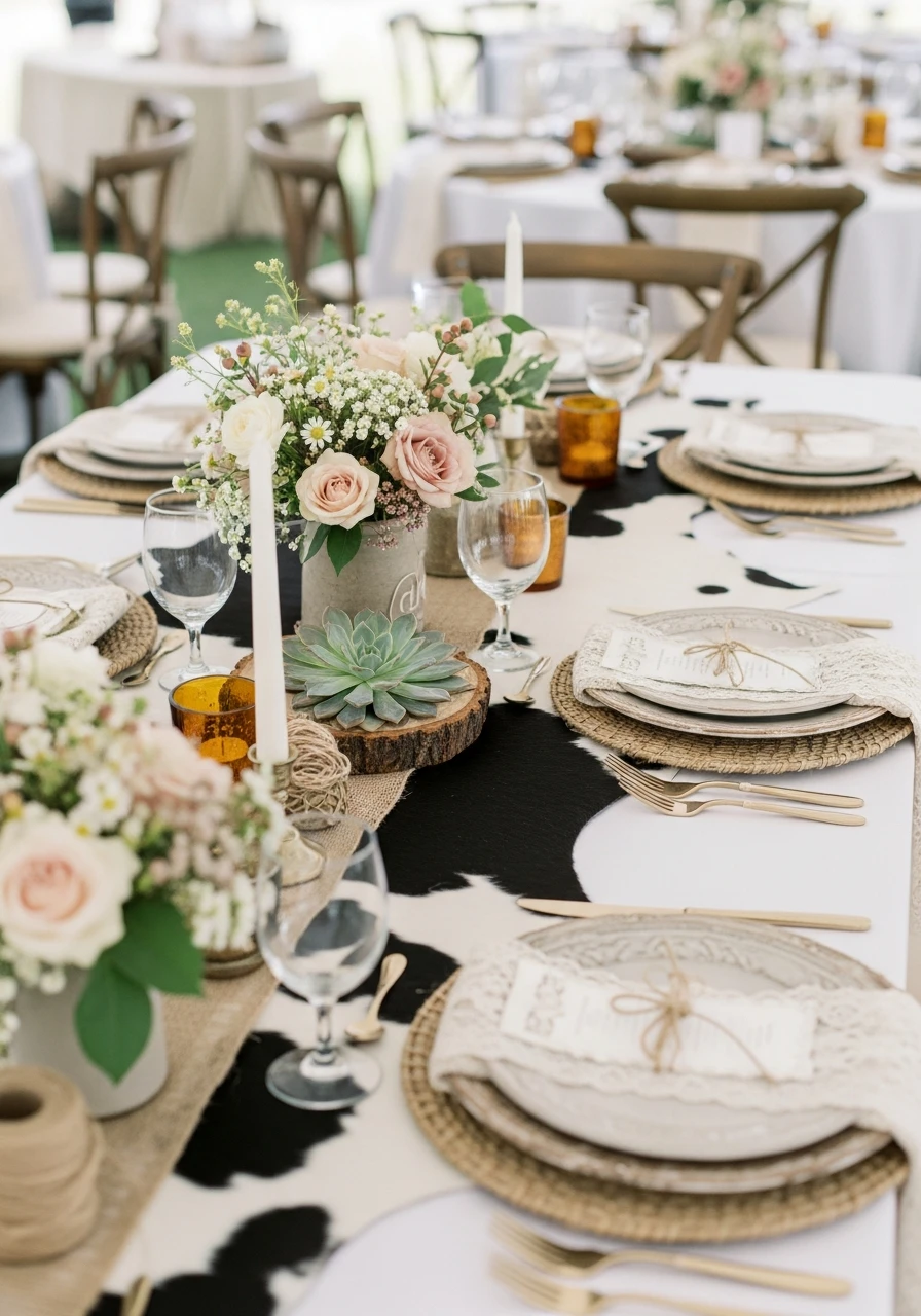 Cowhide Table Runners - 50 Western Bridal Shower Ideas for a Perfect 'Last Rodeo' Party