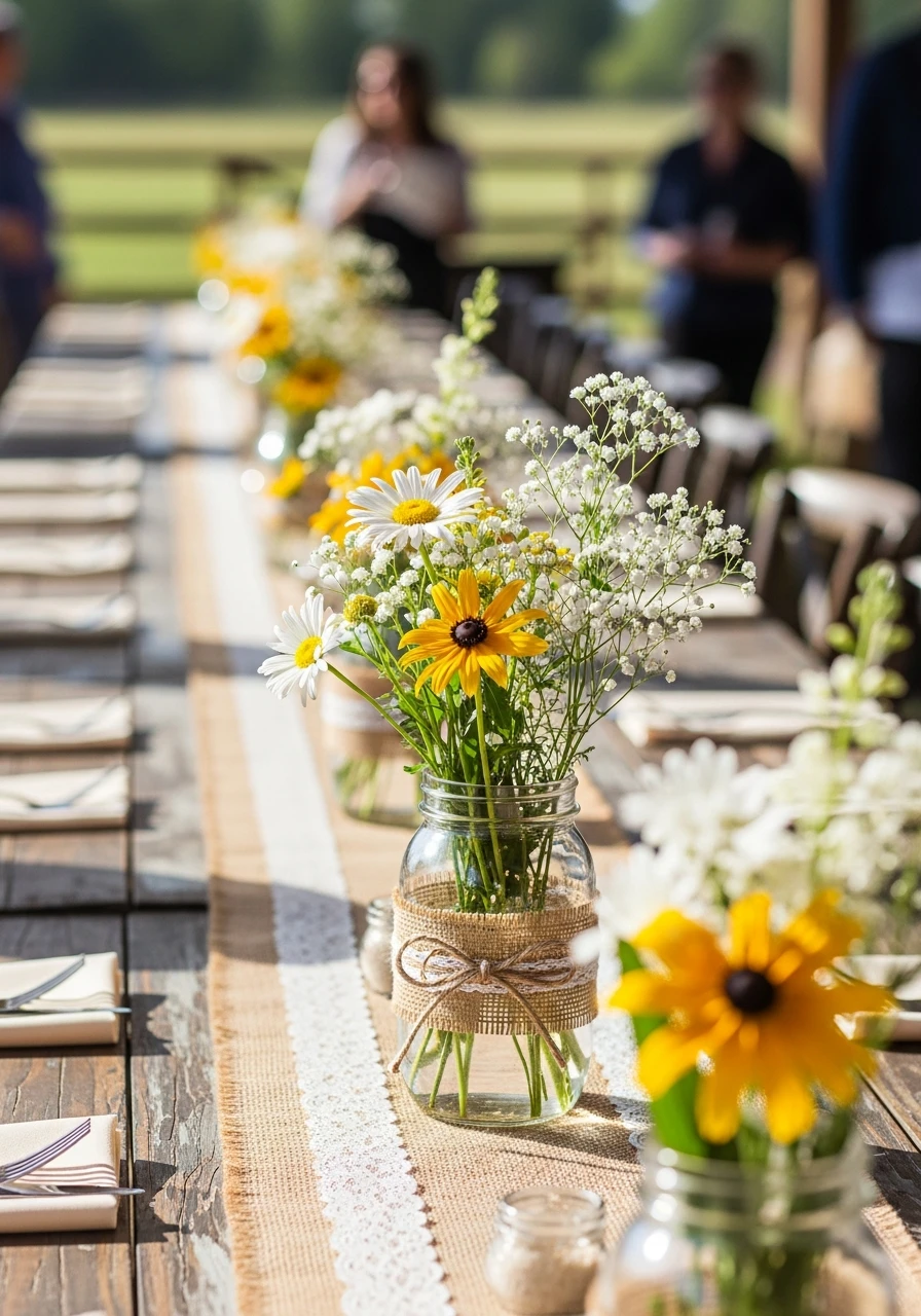 Mason Jar Flowers - 50 Western Bridal Shower Ideas for a Perfect 'Last Rodeo' Party