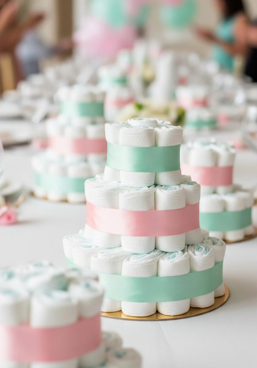 Practical Diaper Cake - 50 Best Baby Shower Centerpiece Ideas