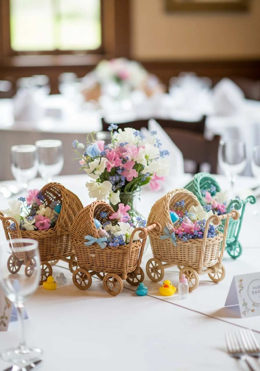 Charming Carriage Display - 50 Best Baby Shower Centerpiece Ideas