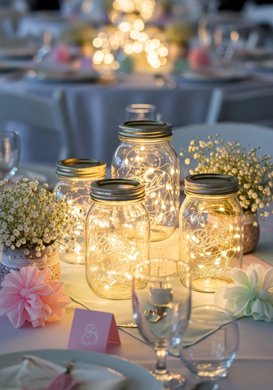 Soft Glowing Jars - 50 Best Baby Shower Centerpiece Ideas
