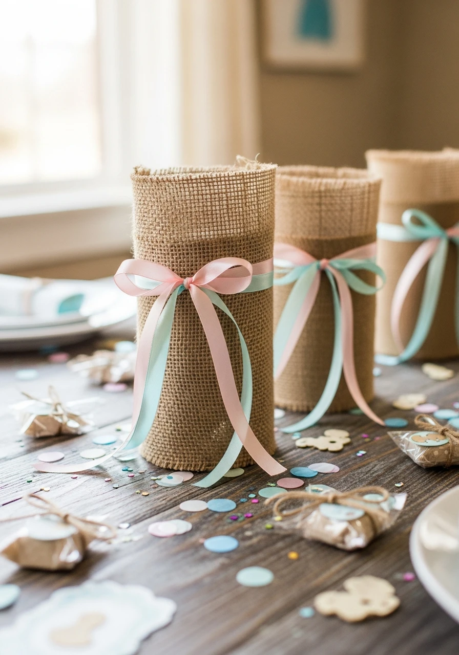 Rustic Burlap Wrap - 50 Best Baby Shower Centerpiece Ideas