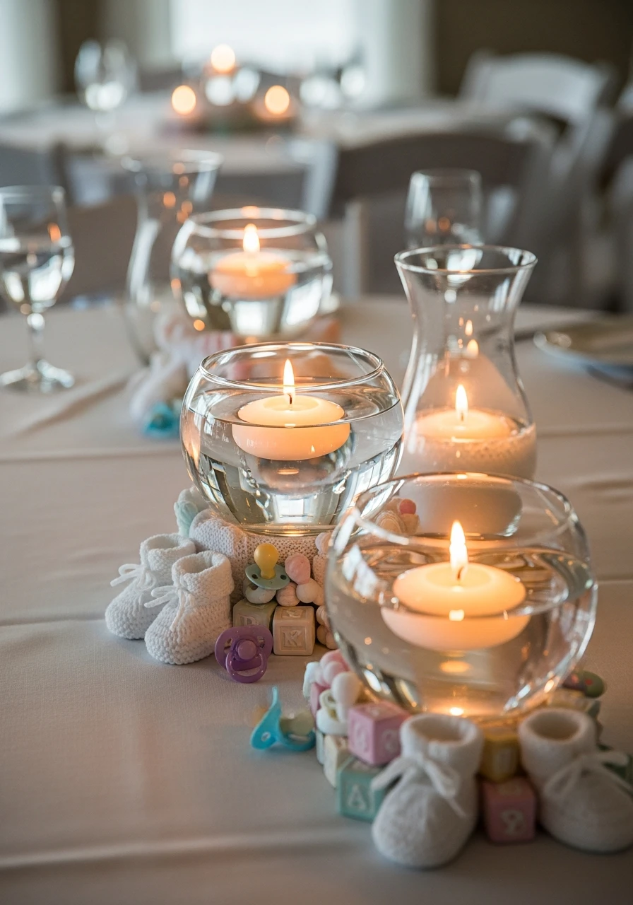 Glowing Candle Accent - 50 Best Baby Shower Centerpiece Ideas