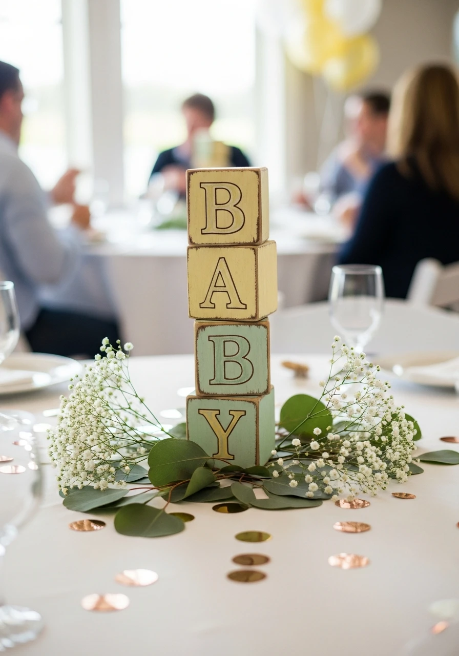 Handmade Letter Blocks - 50 Best Baby Shower Centerpiece Ideas