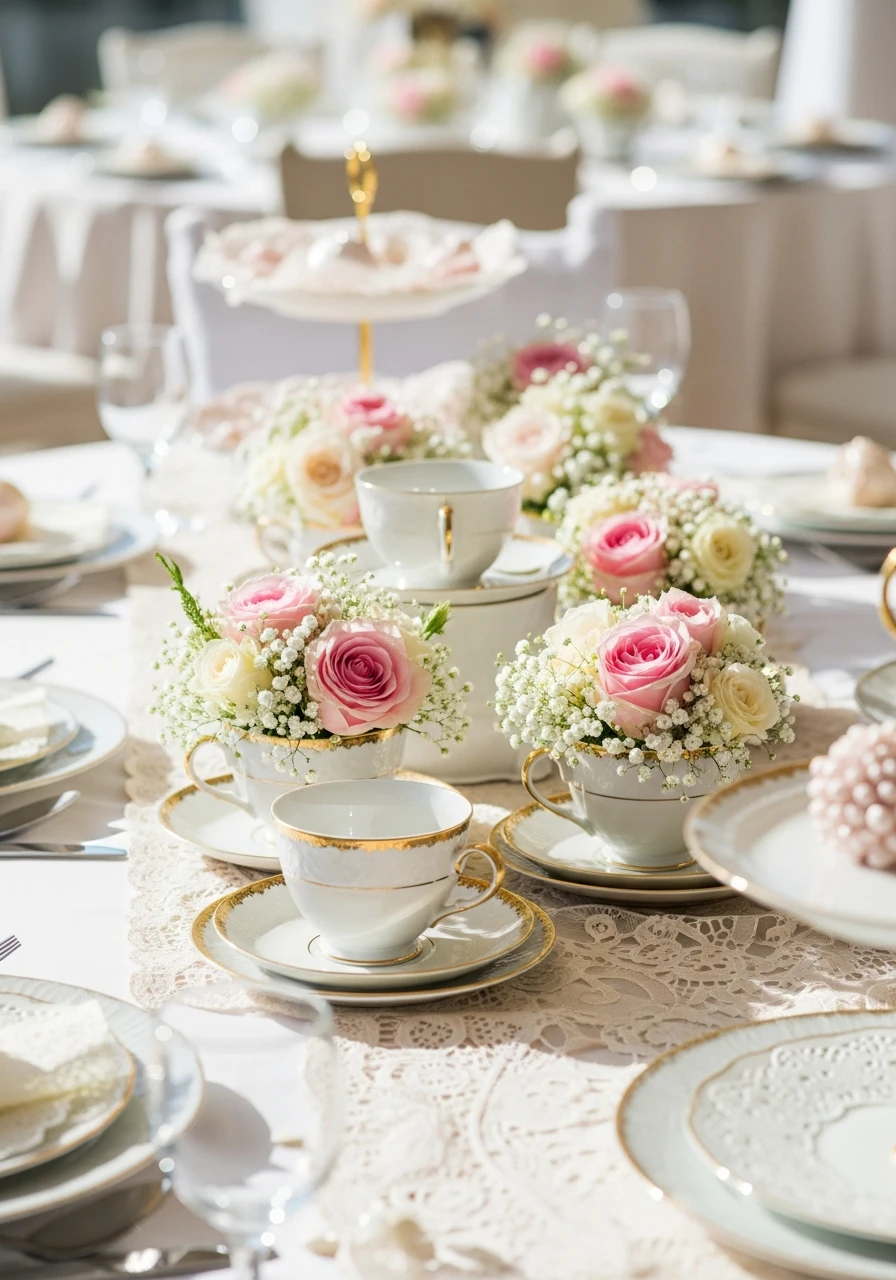 Delicate Tea Cups - 50 Best Baby Shower Centerpiece Ideas