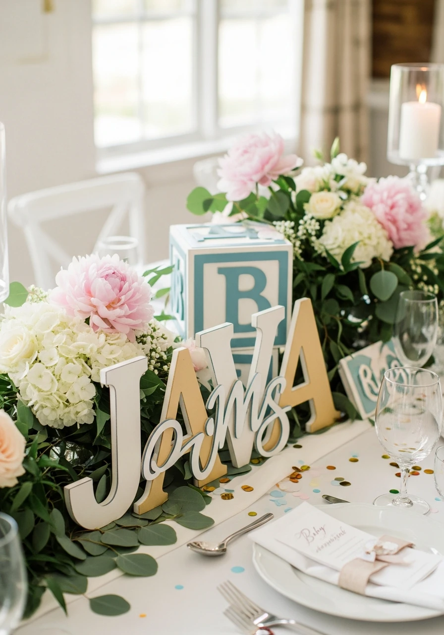Personalized Name Blocks - 50 Best Baby Shower Centerpiece Ideas