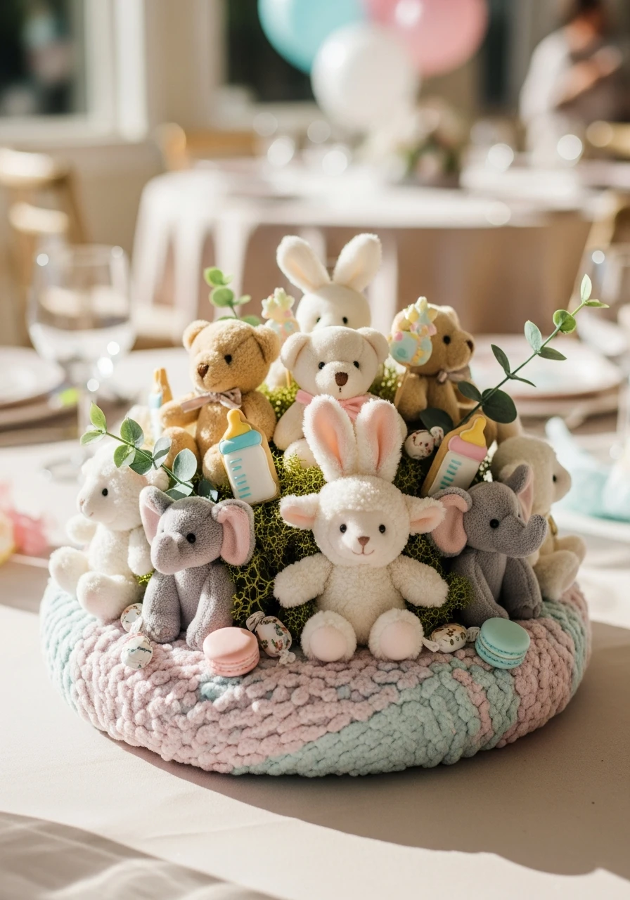 Plush Animal Party - 50 Best Baby Shower Centerpiece Ideas