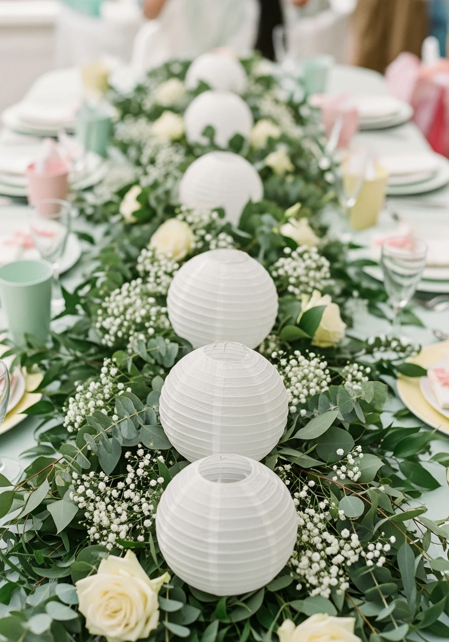 Lantern and Greenery - 50 Best Baby Shower Centerpiece Ideas