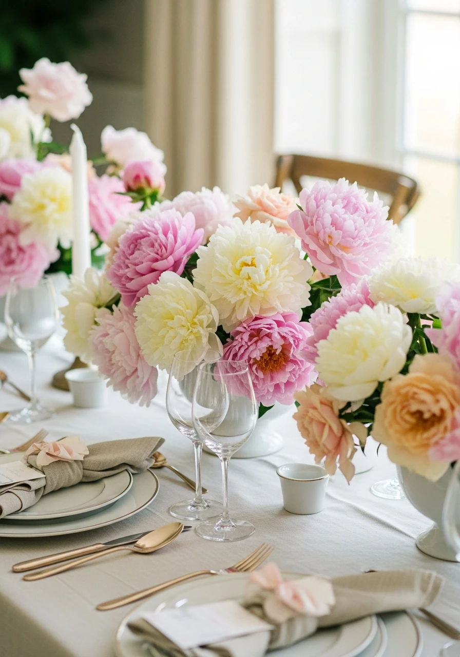 Soft Peony Arrangement - 50 Best Baby Shower Centerpiece Ideas