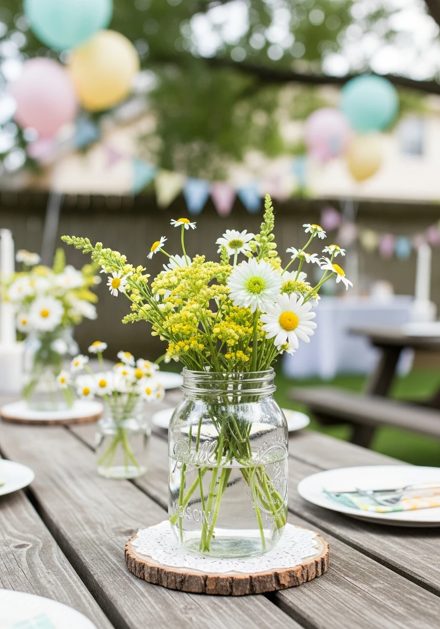 Simple Mason Jar Flowers - 50 Best Backyard Baby Shower Ideas for Easy Hosting