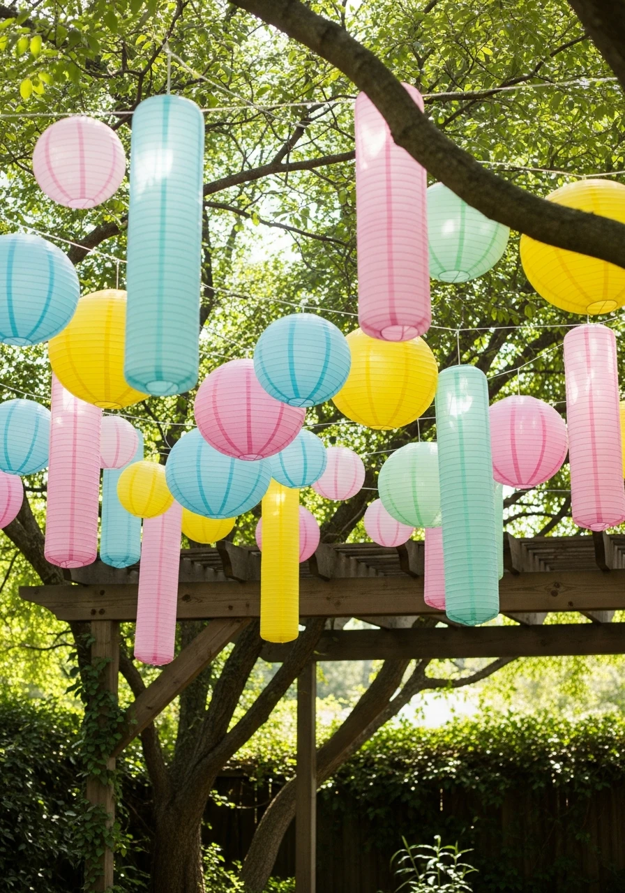 Colorful Hanging Lanterns - 50 Best Backyard Baby Shower Ideas for Easy Hosting