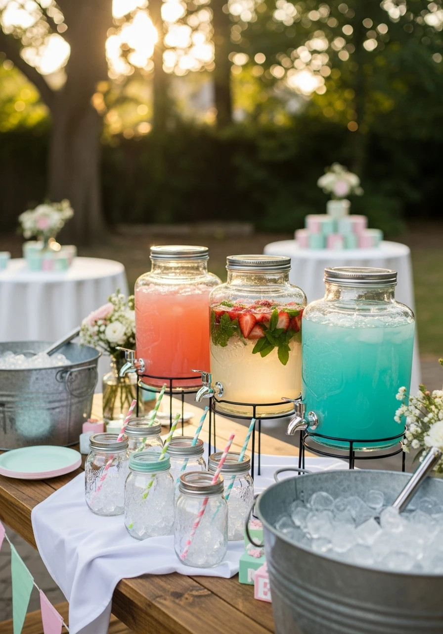 Refreshing Drink Station - 50 Best Backyard Baby Shower Ideas for Easy Hosting