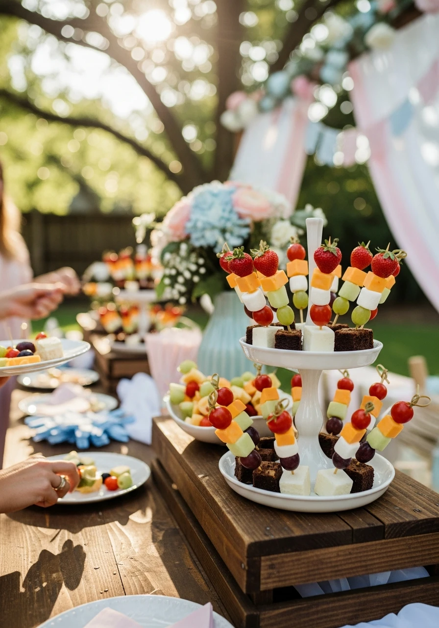 Snacks on Skewers - 50 Best Backyard Baby Shower Ideas for Easy Hosting